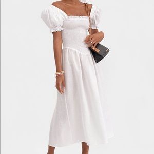 SLEEPER Belle Linen Dress in White NWT
